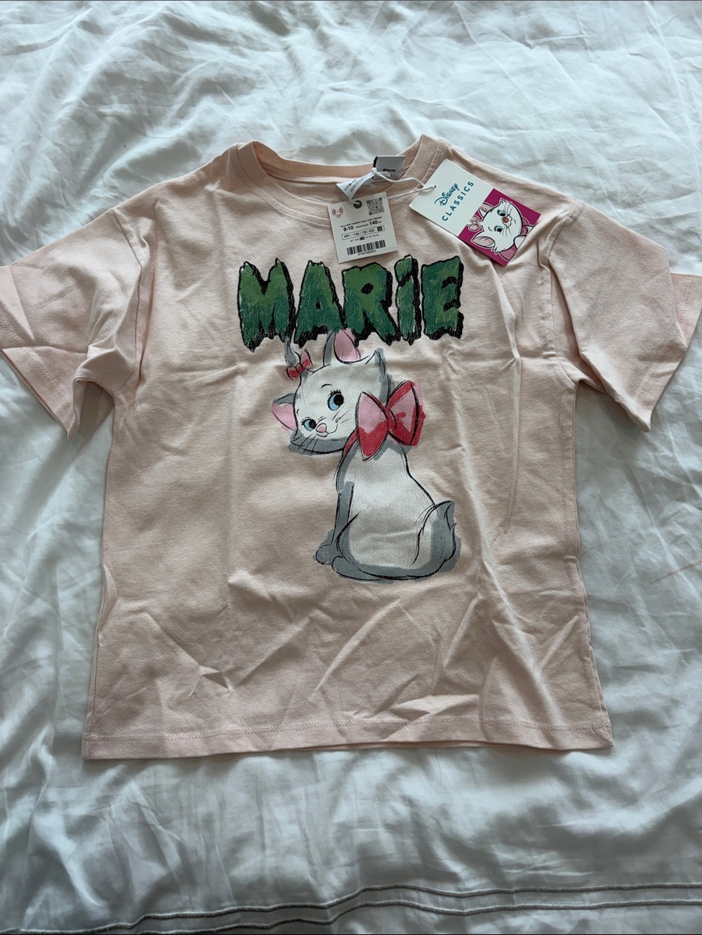 Zara Pale Pink 'Marie' Graphic Tee with Bow Accent